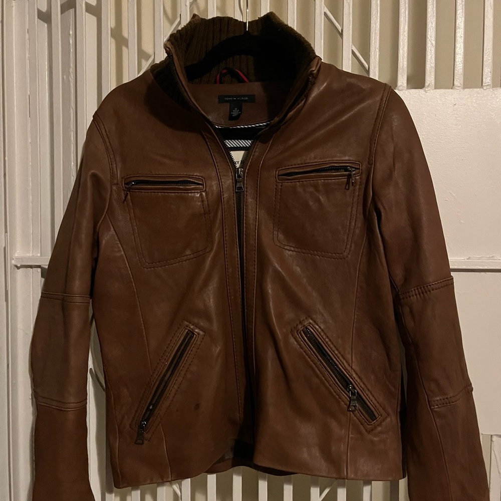 Tommy Hilfiger 100% leather womens bomber jacket